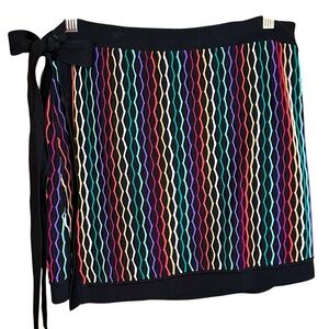 Revolve NBD Sweater Knit Benton Wrap Mini Skirt Tie/Button Black/Multi Stripe Lg